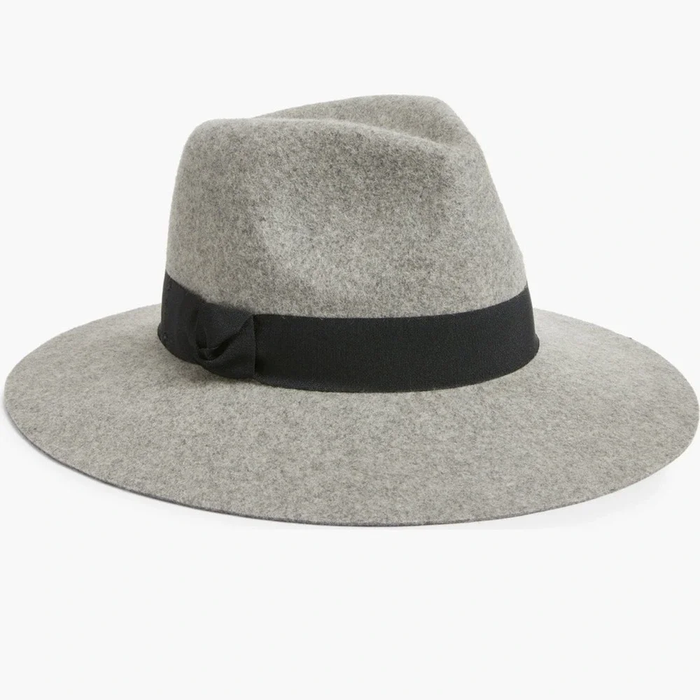 NWT Nordstrom Floppy Wool Panama Hat Gray w/ Black Ribbon Band One Sz Adjustable
